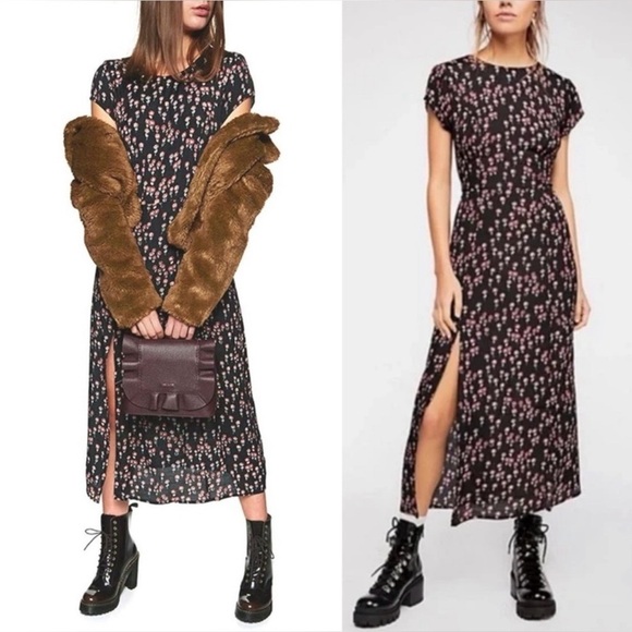 Free People | Boho Corrie Split Hem Ditsy Floral Print Midi Dress 90s Style | 2 - Picture 1 of 15